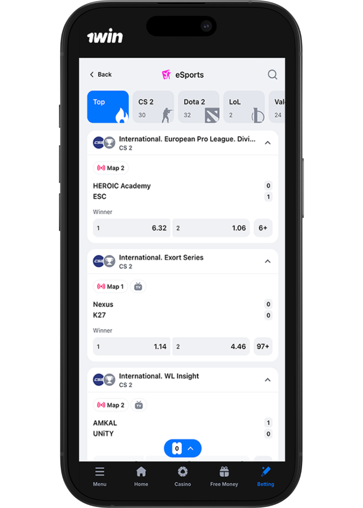 1win betting on mobile