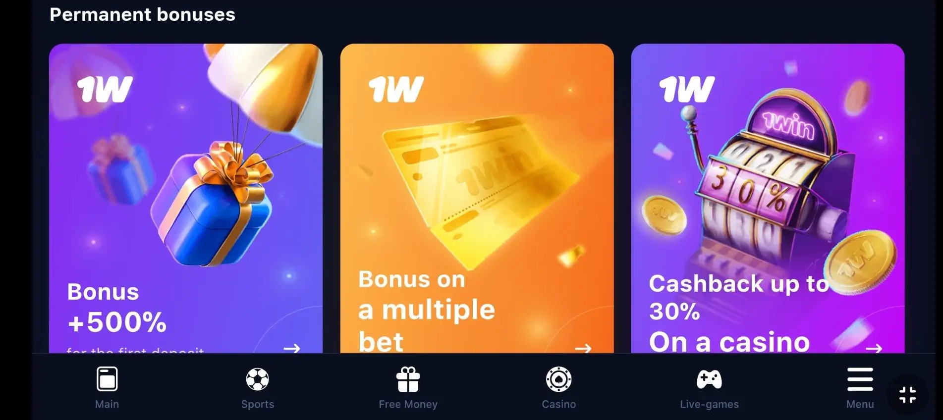1win app bonuses