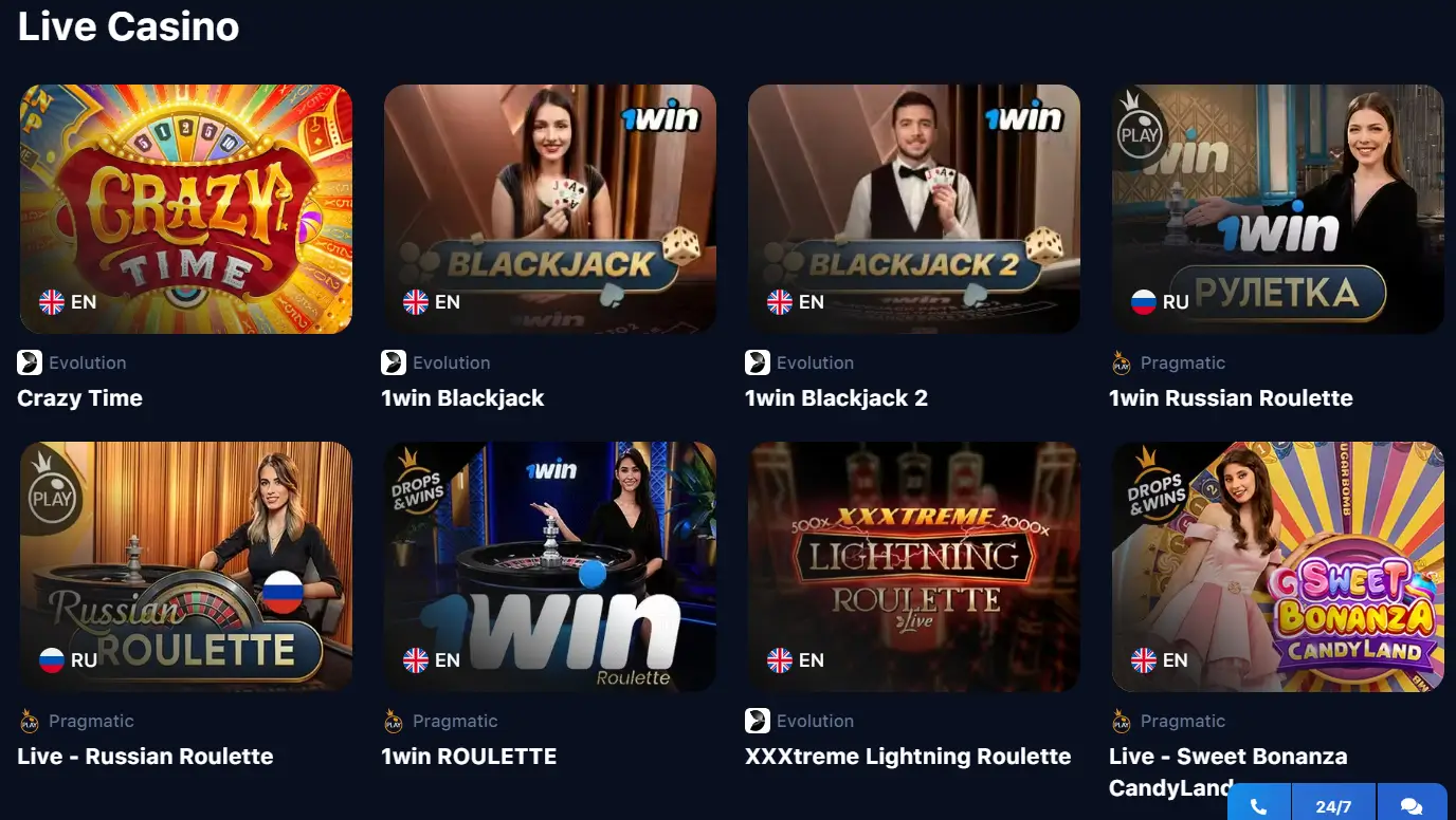 1win live casino games