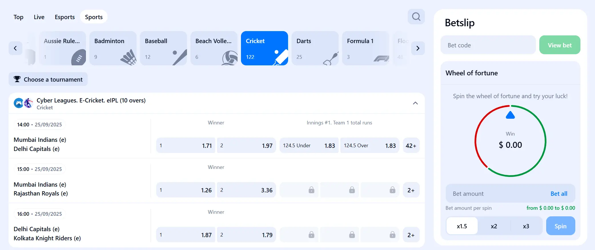 Popular 1win Cricket Betting Markets